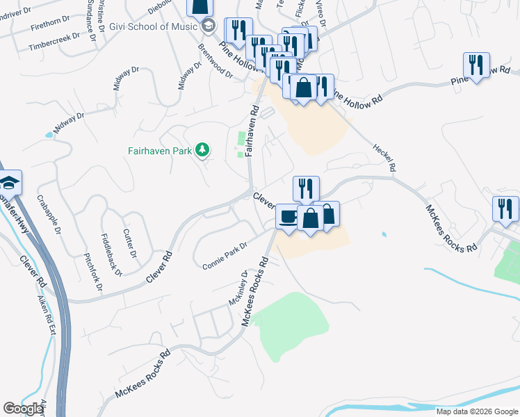 map of restaurants, bars, coffee shops, grocery stores, and more near 194 Patricia Park Drive in McKees Rocks