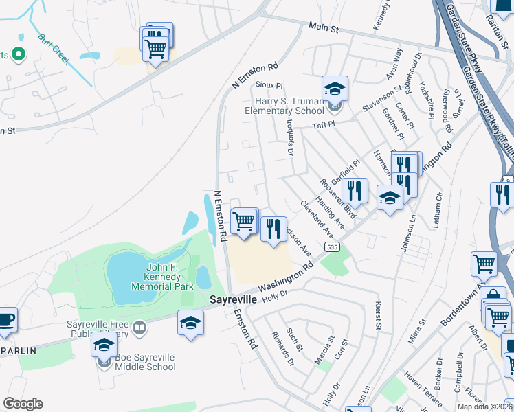 map of restaurants, bars, coffee shops, grocery stores, and more near 9 Chatham Square in Sayreville