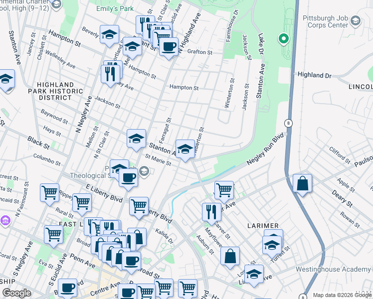 map of restaurants, bars, coffee shops, grocery stores, and more near 814 Collins Street in Pittsburgh