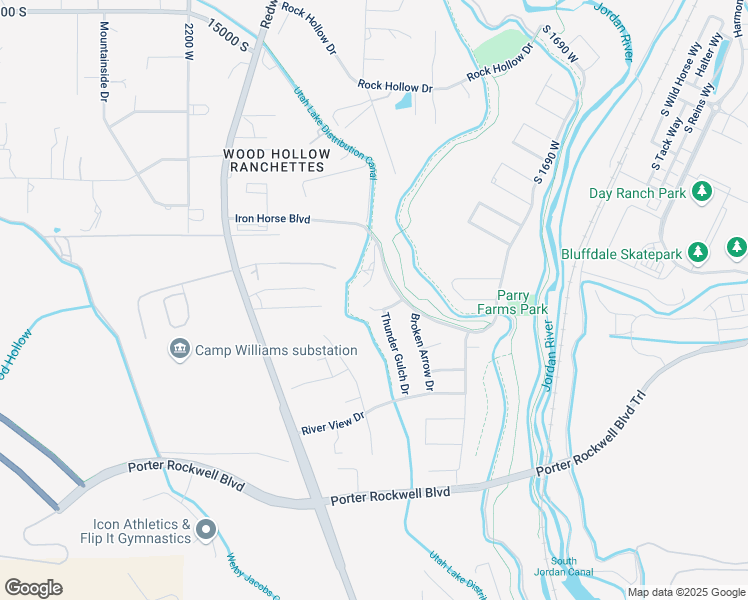 map of restaurants, bars, coffee shops, grocery stores, and more near 15450 Iron Horse Boulevard in Riverton