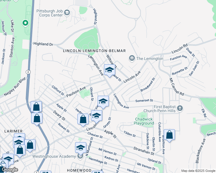 map of restaurants, bars, coffee shops, grocery stores, and more near 1388 Paulson Avenue in Pittsburgh