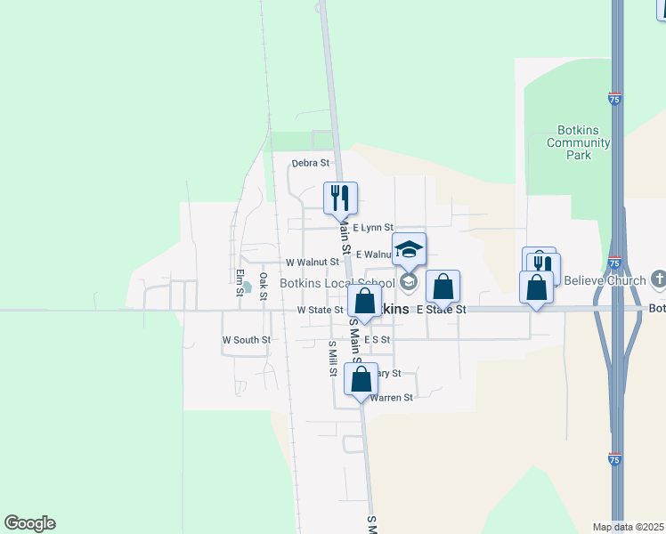 map of restaurants, bars, coffee shops, grocery stores, and more near 116 North Mill Street in Botkins