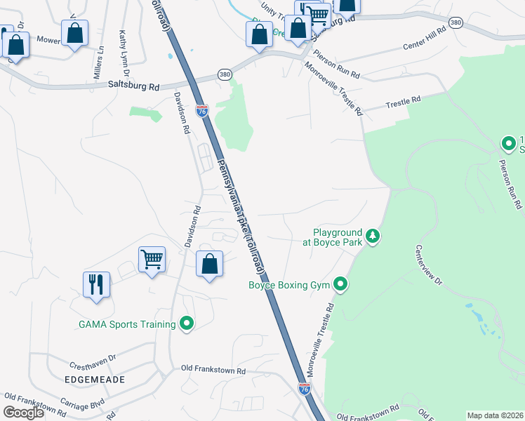 map of restaurants, bars, coffee shops, grocery stores, and more near 909 Douglas Drive in Pittsburgh