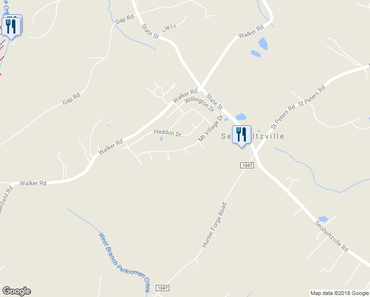 map of restaurants, bars, coffee shops, grocery stores, and more near Mount Village Drive in Macungie