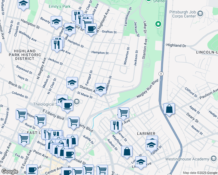 map of restaurants, bars, coffee shops, grocery stores, and more near 834 Collins Street in Pittsburgh