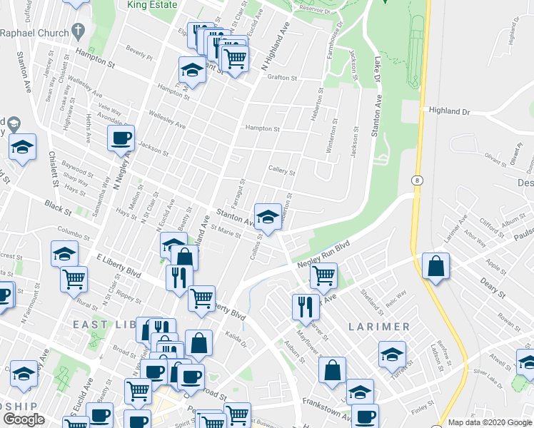 map of restaurants, bars, coffee shops, grocery stores, and more near 834 Collins Street in Pittsburgh