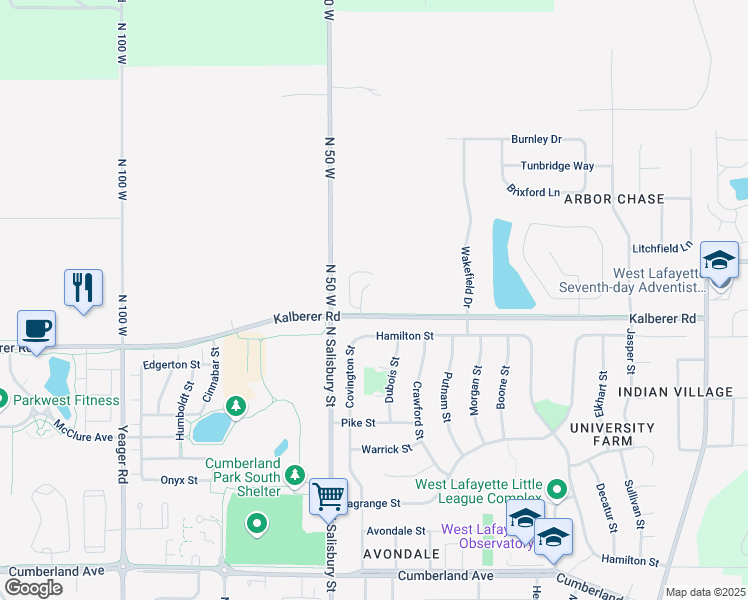 map of restaurants, bars, coffee shops, grocery stores, and more near 3539 Senior Place in West Lafayette