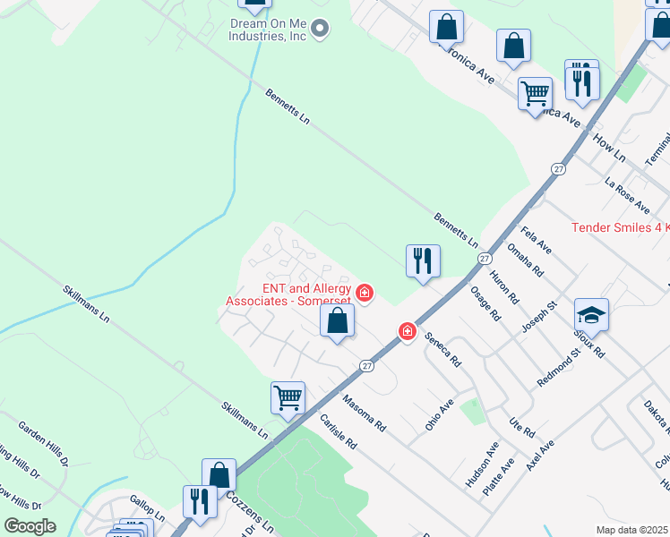 map of restaurants, bars, coffee shops, grocery stores, and more near 171 Kingsberry Drive in Franklin Township