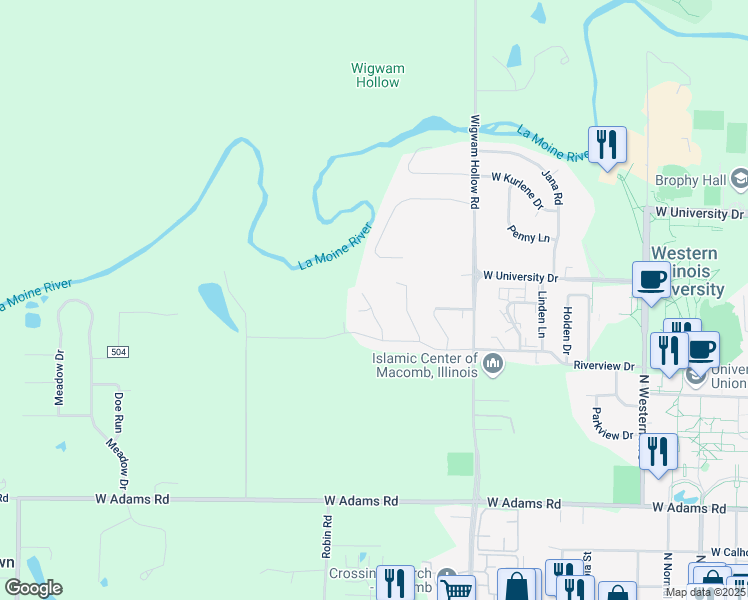 map of restaurants, bars, coffee shops, grocery stores, and more near 899 Glen Oak Street in Macomb