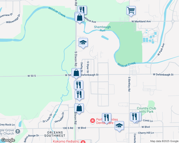 map of restaurants, bars, coffee shops, grocery stores, and more near 1301-1499 S Styer St in Kokomo
