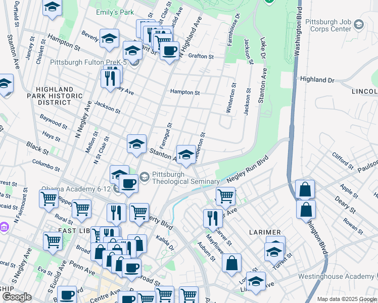 map of restaurants, bars, coffee shops, grocery stores, and more near 820 Collins Street in Pittsburgh