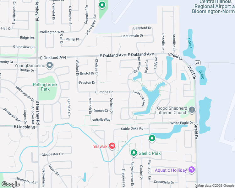 map of restaurants, bars, coffee shops, grocery stores, and more near 3306 Cumbria Drive in Bloomington