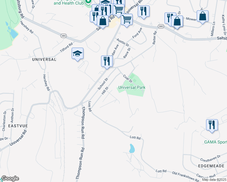 map of restaurants, bars, coffee shops, grocery stores, and more near 2504 Atlas Street in Pittsburgh