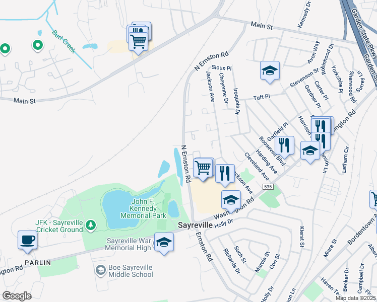 map of restaurants, bars, coffee shops, grocery stores, and more near 13 Gerard Place in Sayreville