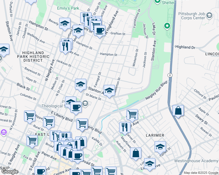 map of restaurants, bars, coffee shops, grocery stores, and more near 834 Collins Street in Pittsburgh