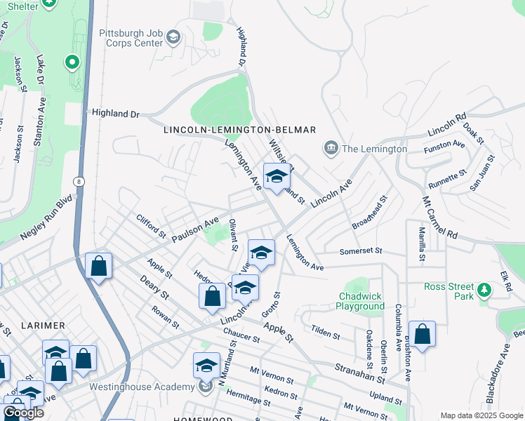 map of restaurants, bars, coffee shops, grocery stores, and more near 7060 Lemington Avenue in Pittsburgh