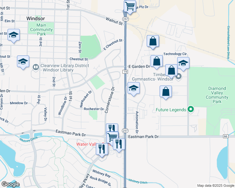 map of restaurants, bars, coffee shops, grocery stores, and more near 305 Marble Court in Windsor