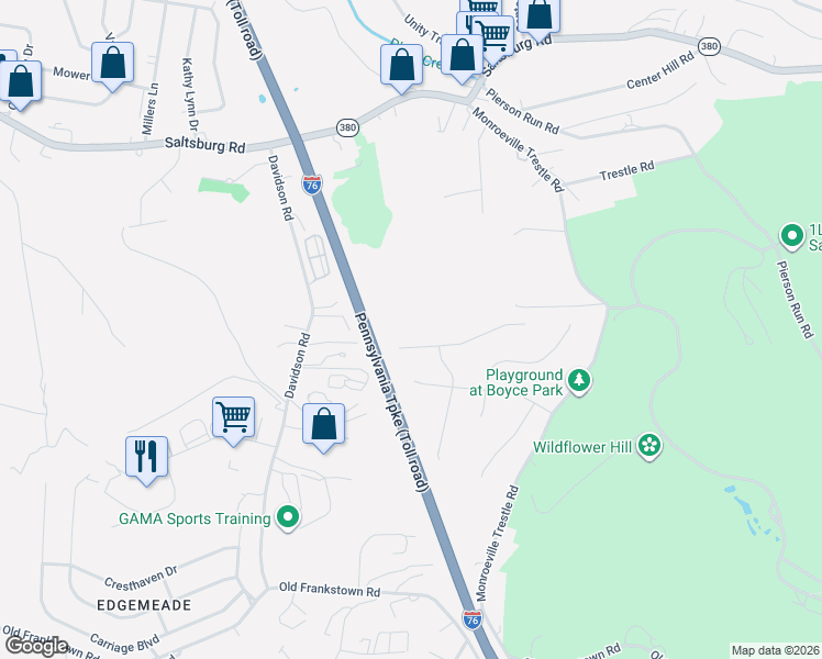 map of restaurants, bars, coffee shops, grocery stores, and more near 909 Douglas Drive in Pittsburgh