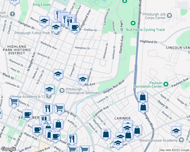 map of restaurants, bars, coffee shops, grocery stores, and more near 6316 Jackson Street in Pittsburgh