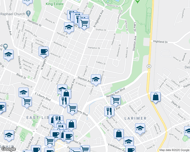map of restaurants, bars, coffee shops, grocery stores, and more near 834 Collins Street in Pittsburgh
