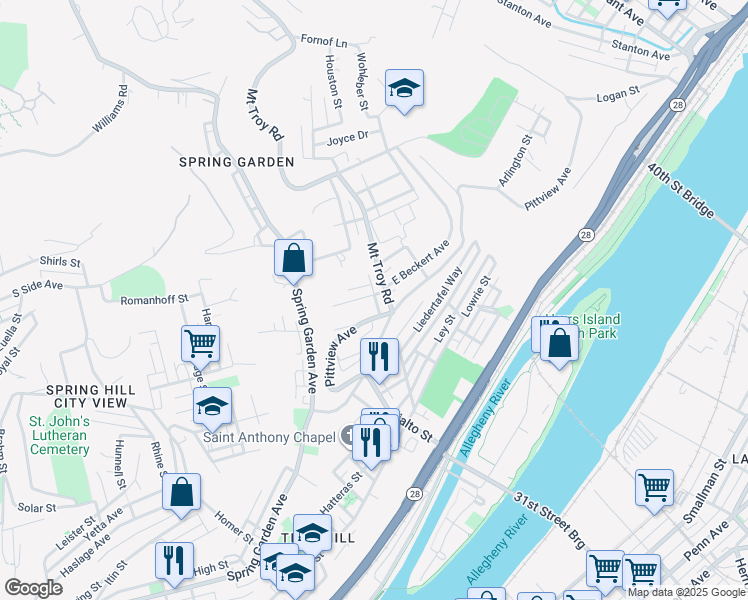 map of restaurants, bars, coffee shops, grocery stores, and more near 1961 West Beckert Avenue in Pittsburgh