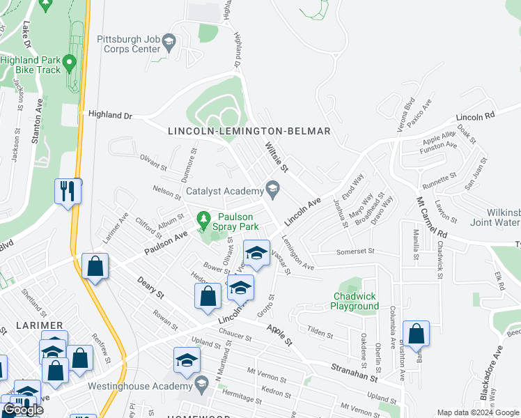 map of restaurants, bars, coffee shops, grocery stores, and more near 7060 Lemington Avenue in Pittsburgh