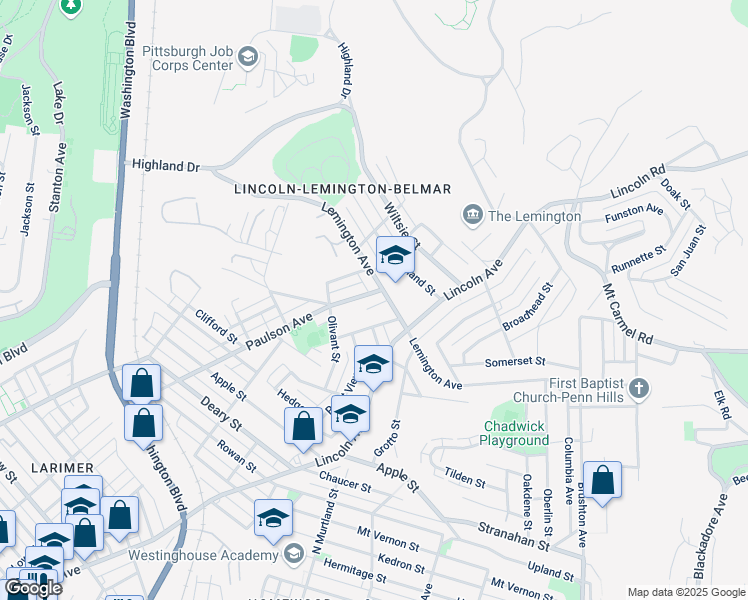 map of restaurants, bars, coffee shops, grocery stores, and more near 1388 Paulson Avenue in Pittsburgh