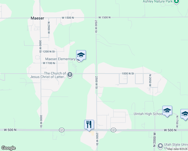 map of restaurants, bars, coffee shops, grocery stores, and more near 991 North 2500 West in Vernal