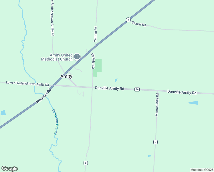 map of restaurants, bars, coffee shops, grocery stores, and more near 20819 Danville Amity Road in Mount Vernon