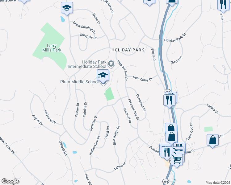 map of restaurants, bars, coffee shops, grocery stores, and more near 583 Carnival Drive in Pittsburgh