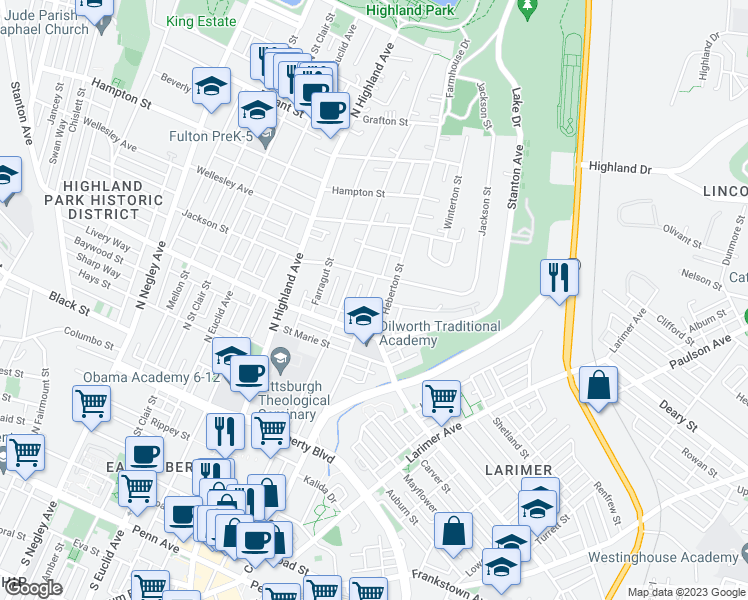 map of restaurants, bars, coffee shops, grocery stores, and more near 834 Collins Street in Pittsburgh