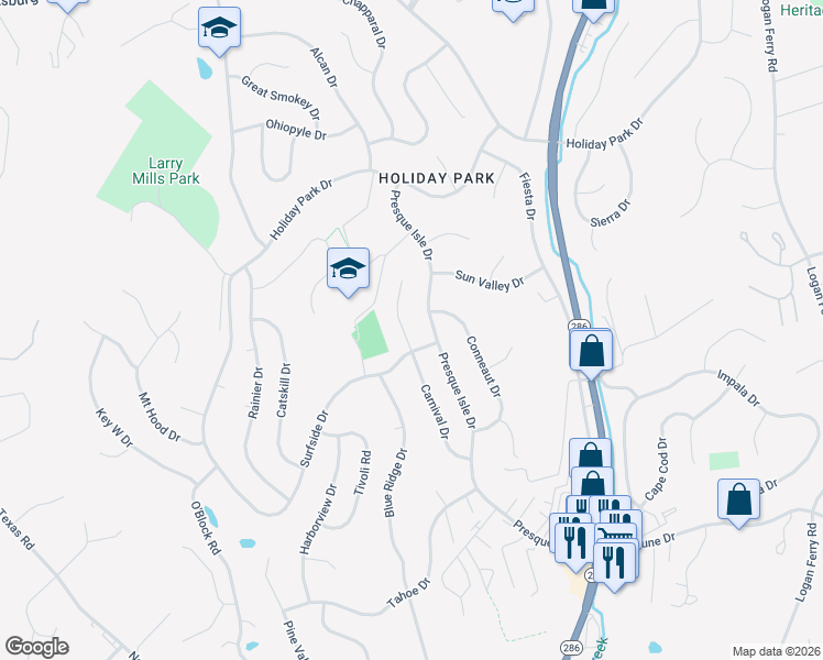 map of restaurants, bars, coffee shops, grocery stores, and more near 583 Carnival Drive in Pittsburgh