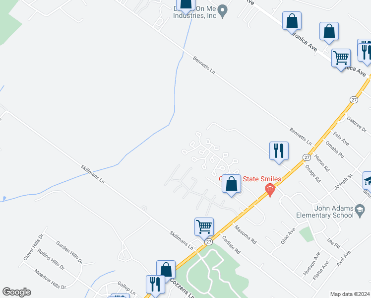 map of restaurants, bars, coffee shops, grocery stores, and more near 259 Kingsberry Drive in Franklin Township