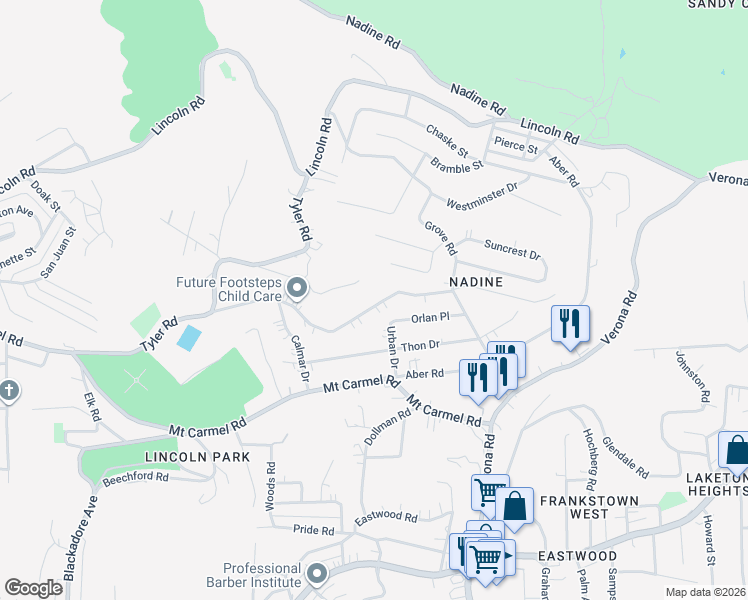 map of restaurants, bars, coffee shops, grocery stores, and more near 7876 Mark Drive in Verona