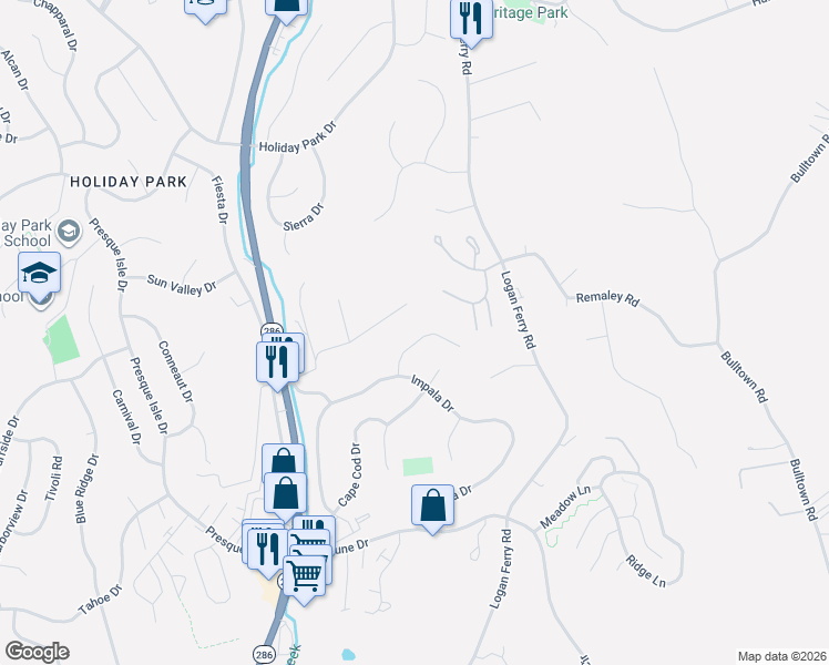 map of restaurants, bars, coffee shops, grocery stores, and more near 4611 Northridge Ct in Murrysville