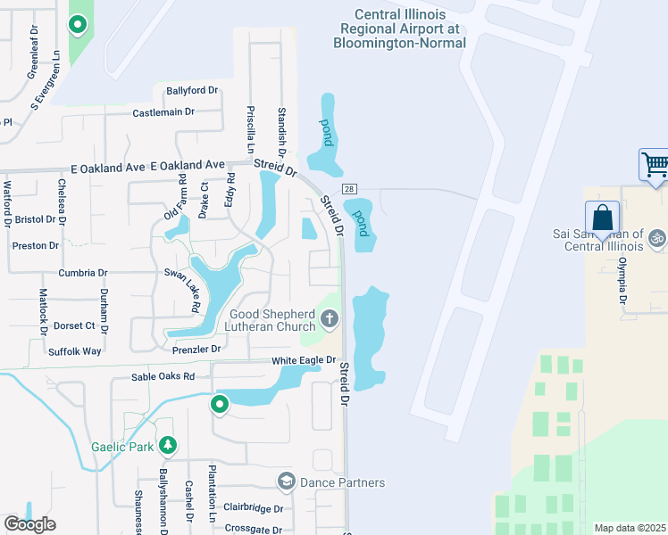 map of restaurants, bars, coffee shops, grocery stores, and more near 36 Andy Court in Bloomington