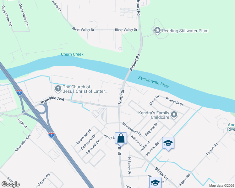 map of restaurants, bars, coffee shops, grocery stores, and more near 3450 Shasta Dr in Anderson