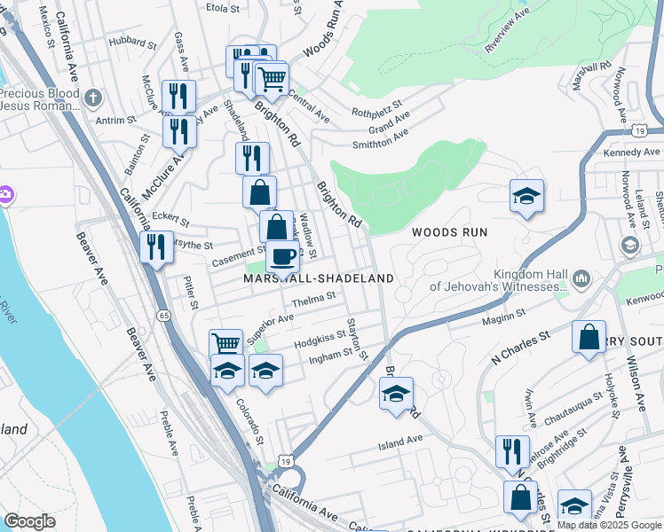 map of restaurants, bars, coffee shops, grocery stores, and more near in Pittsburgh