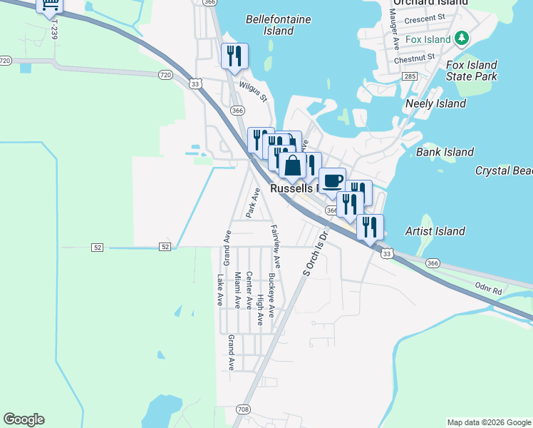 map of restaurants, bars, coffee shops, grocery stores, and more near 246 Fairview Avenue in Russells Point
