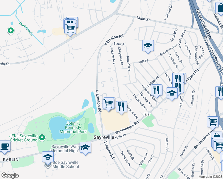 map of restaurants, bars, coffee shops, grocery stores, and more near 14 Chelsea Court in Sayreville