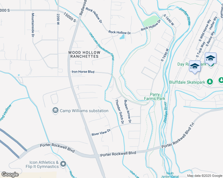 map of restaurants, bars, coffee shops, grocery stores, and more near 15450 Iron Horse Boulevard in Riverton