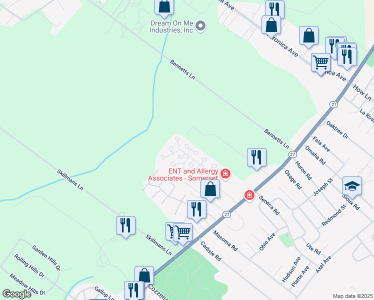 map of restaurants, bars, coffee shops, grocery stores, and more near 190 Kingsberry Drive in Franklin Township