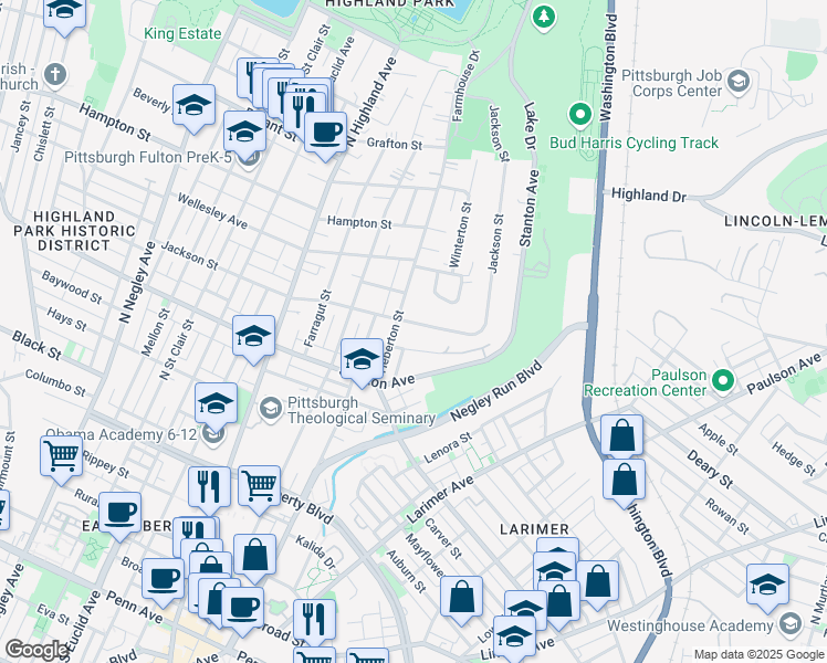 map of restaurants, bars, coffee shops, grocery stores, and more near 6316 Jackson Street in Pittsburgh