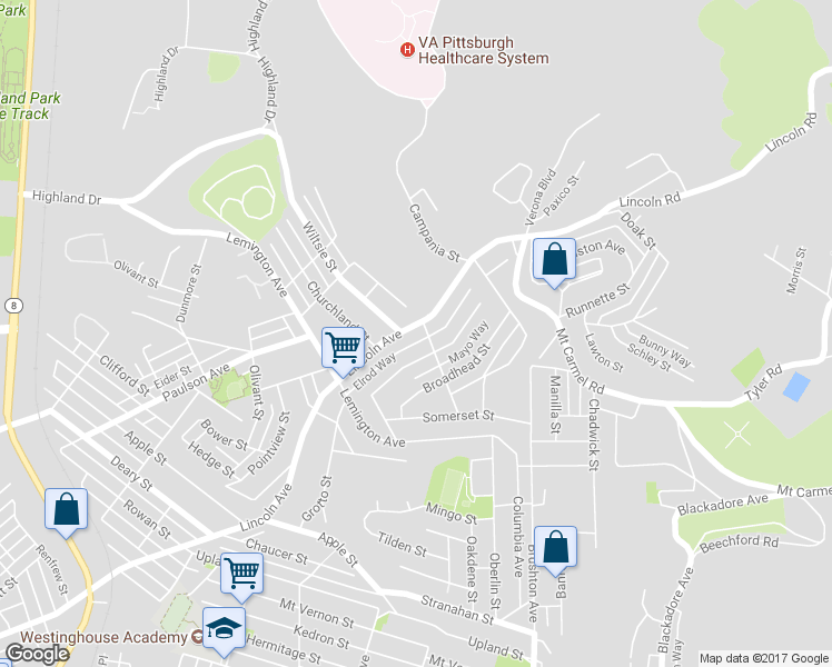 map of restaurants, bars, coffee shops, grocery stores, and more near 1594 Lincoln Avenue in Pittsburgh