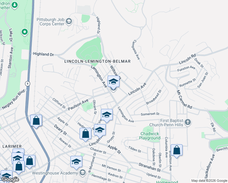 map of restaurants, bars, coffee shops, grocery stores, and more near 7061 Lemington Avenue in Pittsburgh