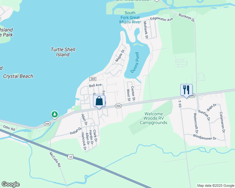 map of restaurants, bars, coffee shops, grocery stores, and more near Blackbeard Court in Russells Point