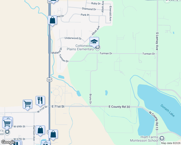 map of restaurants, bars, coffee shops, grocery stores, and more near 8306 Bruns Drive in Fort Collins