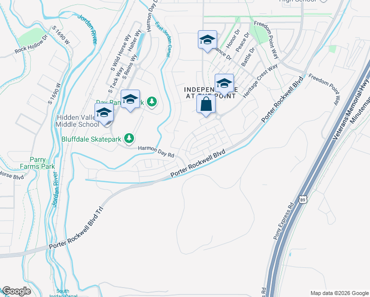 map of restaurants, bars, coffee shops, grocery stores, and more near 1048 Azul Meadows Way in Bluffdale