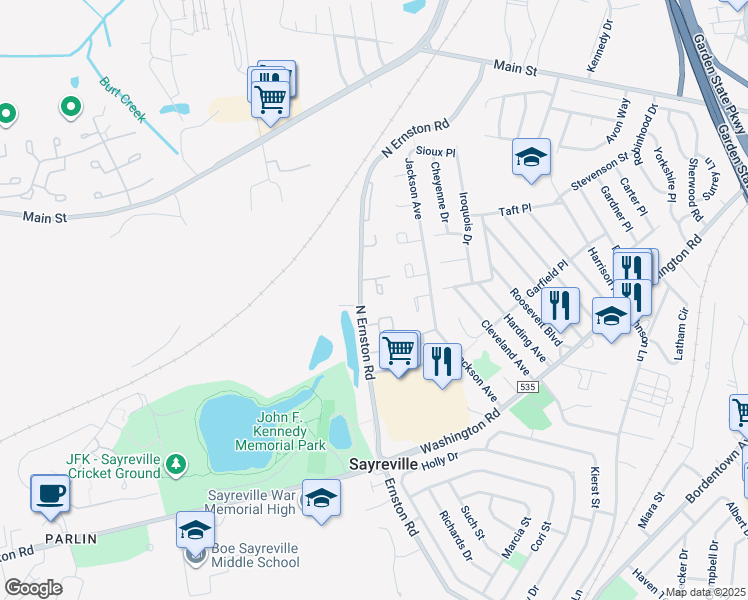 map of restaurants, bars, coffee shops, grocery stores, and more near 13 Gerard Place in Sayreville
