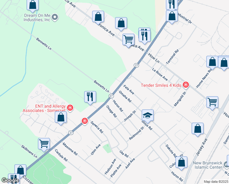 map of restaurants, bars, coffee shops, grocery stores, and more near 1373 New Jersey 27 in Franklin Township